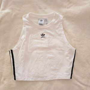 Adidas Originals White Cropped Tank Top Women’s L | Trefoil Logo Athleisure